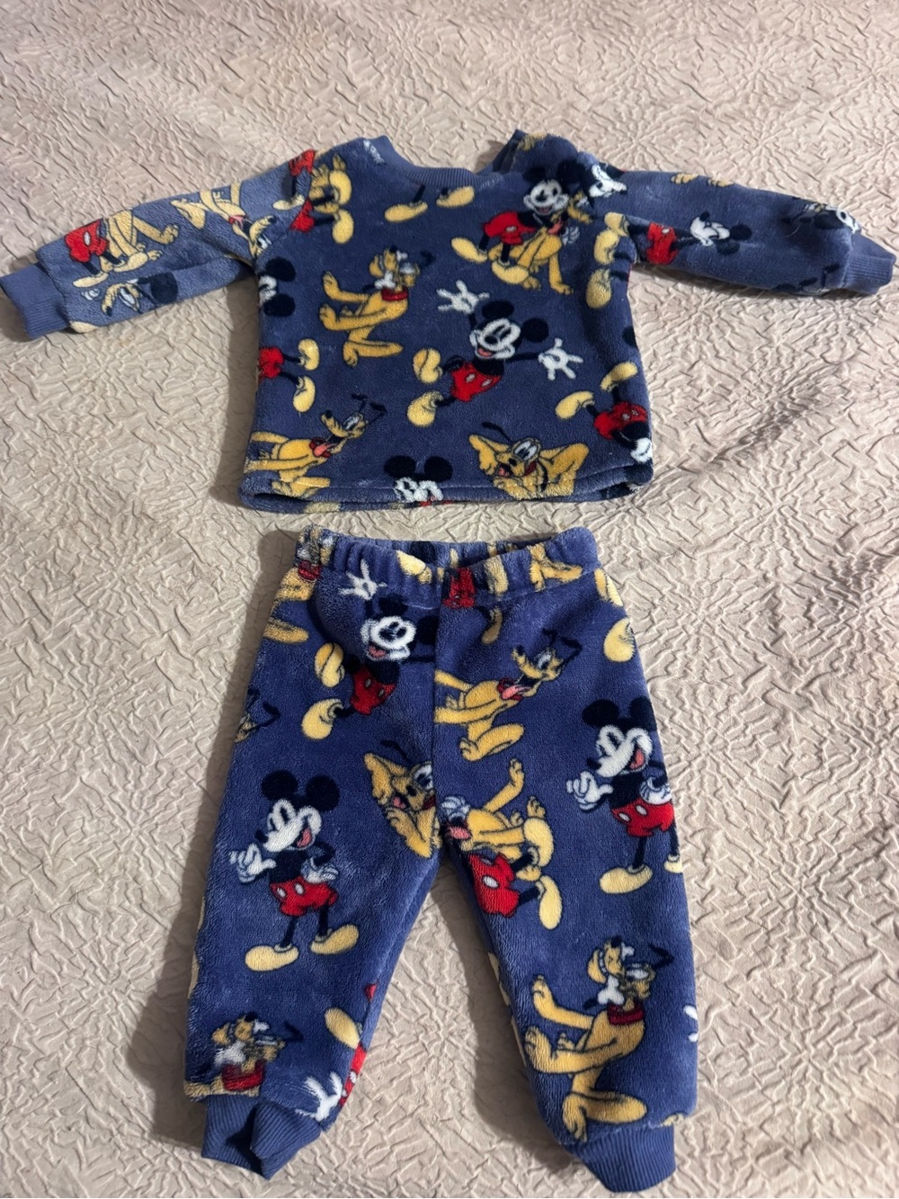 Disney Blue Fleece Mickey & Pluto Pajama Set